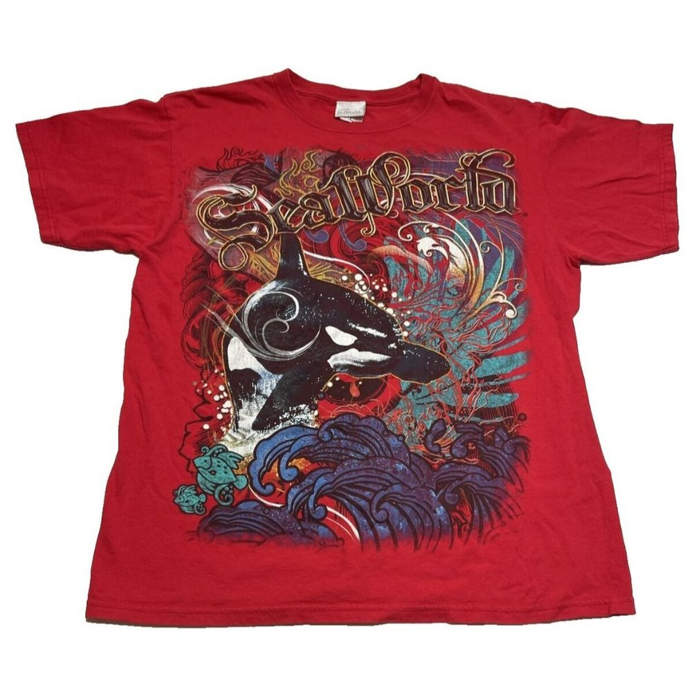 Sea World Killer Whale Graphic Red T Shirt Size L